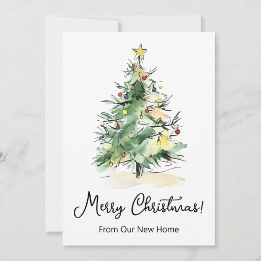 Prettig Kerstfeest Nieuw Huis Moderne Kerstboom Aankondiging (Voorkant)