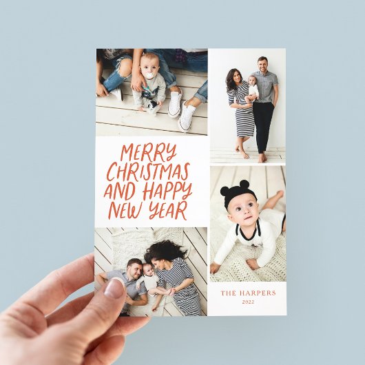 Prettig kerstfeest Nieuw jaar Rood 4 foto collage Feestdagenkaart