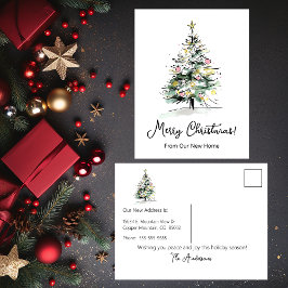 Prettig kerstfeest Nieuwe Thuis Moderne Kerstboom Aankondigingskaart