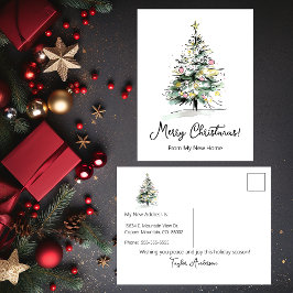 Prettig kerstfeest Nieuwe Thuis Moderne Kerstboom Aankondigingskaart