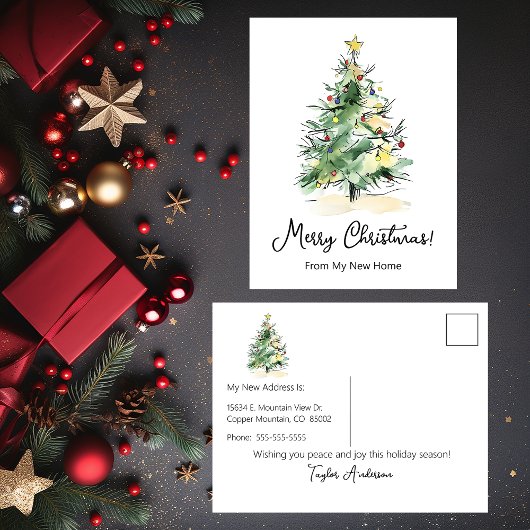 Prettig kerstfeest Nieuwe Thuis Moderne Kerstboom Aankondigingskaart