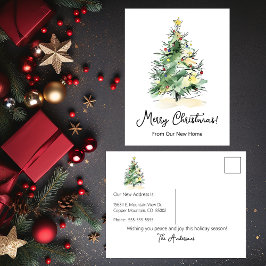 Prettig kerstfeest Nieuwe Thuis Moderne Kerstboom Aankondigingskaart