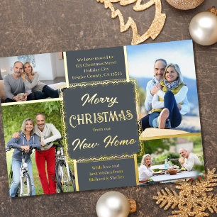 Prettig kerstfeest nieuwe woning 4 foto's grijs en folie feestdagenkaart