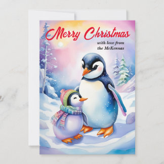 Prettig kerstfeest Nieuwjaar Cute Watercolor Pingu Feestdagenkaart