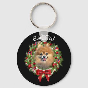 Prettig kerstfeest Noorse Pommerische hond kerstkr Sleutelhanger