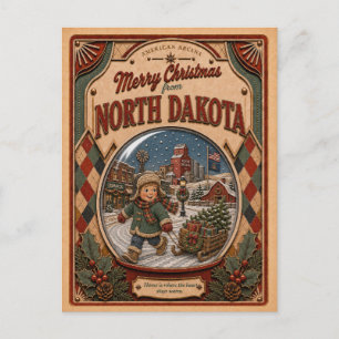Prettig kerstfeest North Dakota Vintage Sneeuwbol Feestdagenkaart