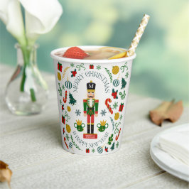Prettig kerstfeest notenkraker aangepaste monogram papieren bekers