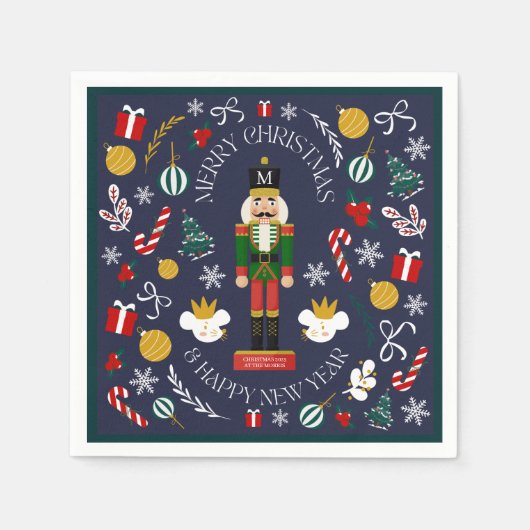 Prettig kerstfeest notenkraker aangepaste monogram servet (Voorkant)