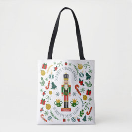 Prettig kerstfeest notenkraker aangepaste monogram tote bag