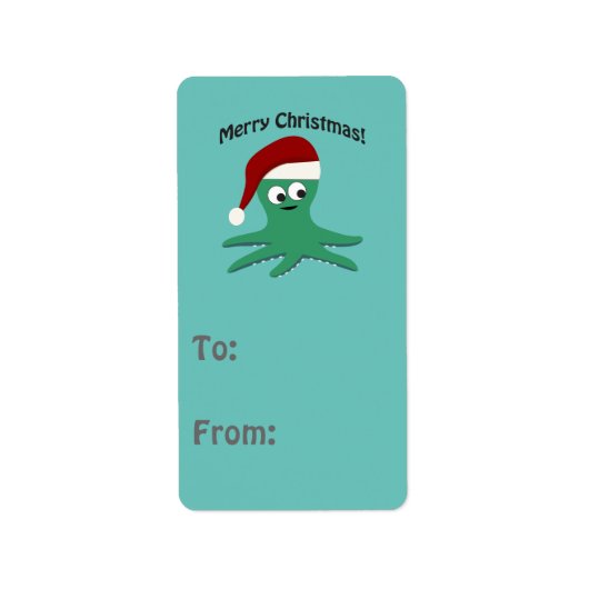 Prettig kerstfeest Octopus Etiket (Voorkant)