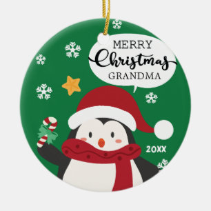 Prettig kerstfeest OMA Pinguïn kerstboomornament Keramisch Ornament