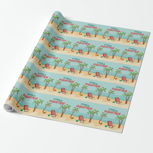 Prettig kerstfeest op het strand cadeaupapier (Uitgerold)