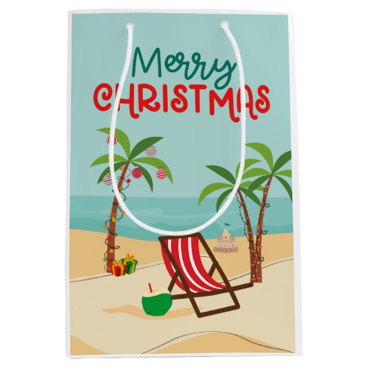 Prettig kerstfeest op het strand medium cadeauzakje (Voorkant)