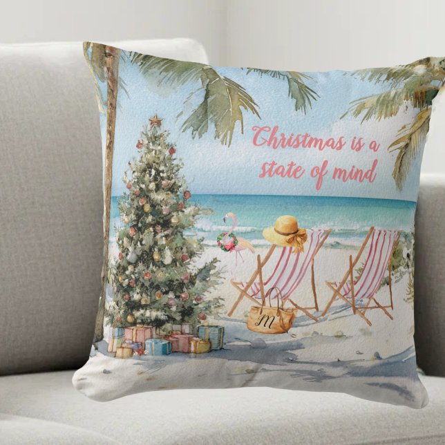 *Prettig kerstfeest op het strand-monogram Kussen (Creator heeft geüpload)