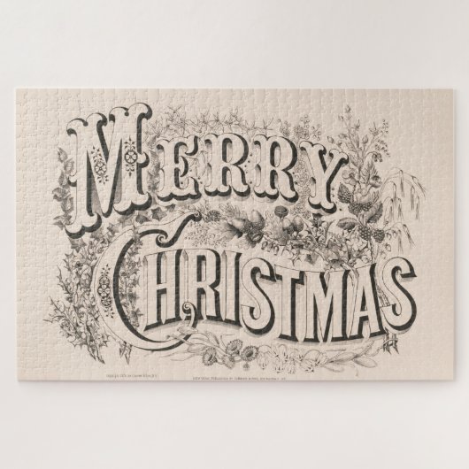 Prettig kerstfeest, Oude Currier & Ives Print Legpuzzel (Horizontaal)