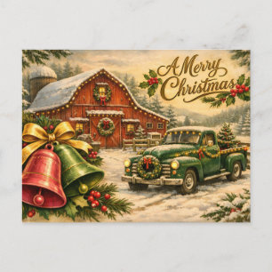 Prettig kerstfeest Oude Truck, Schuur en Bellen Feestdagenkaart