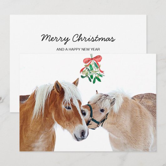 Prettig kerstfeest Paard Maretak Paardachtig Cute  Feestdagenkaart (Voorkant / Achterkant)