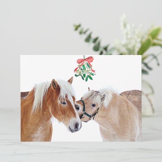 Prettig kerstfeest Paard Maretak Paardachtig Cute Feestdagenkaart (Staand voorkant)