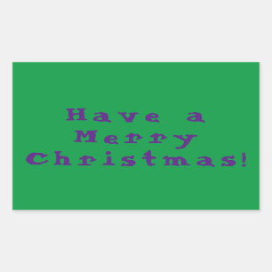 Prettig Kerstfeest! Paars op groene achtergrond Rechthoekige Sticker