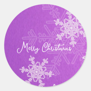 Prettig kerstfeest Paars Witte Sneeuwvlok Minimali Ronde Sticker