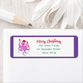 Prettig kerstfeest Paarse Kerstman Octopus Etiket