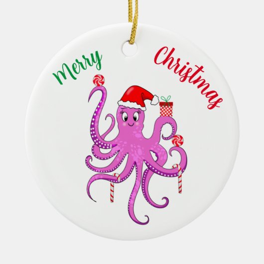Prettig kerstfeest Paarse Kerstman Octopus Keramisch Ornament (Voorkant)
