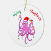 Prettig kerstfeest Paarse Kerstman Octopus Keramisch Ornament (Links)