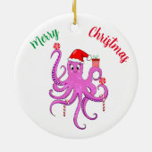 Prettig kerstfeest Paarse Kerstman Octopus Keramisch Ornament (Achterkant)