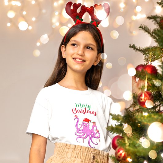 Prettig kerstfeest Paarse Kerstman Octopus T-shirt