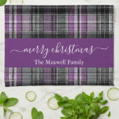 Prettig kerstfeest paarse tartan geruite script na theedoek (Gevouwen)