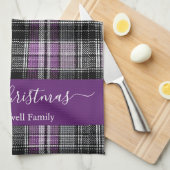 Prettig kerstfeest paarse tartan geruite script na theedoek (Quarter Fold)