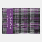 Prettig kerstfeest paarse tartan geruite script na theedoek (Horizontaal)