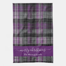 Prettig kerstfeest paarse tartan geruite script na