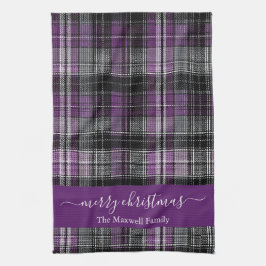 Prettig kerstfeest paarse tartan geruite script na theedoek
