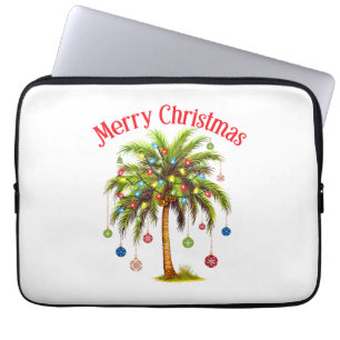 Prettig kerstfeest Palmboom Licht Hawaiaans Tropis Laptop Sleeve