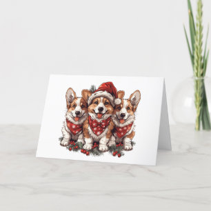 Prettig kerstfeest Pembroke Welsh Corgi Puppies Feestdagen Kaart