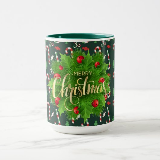 Prettig kerstfeest pepermuntstokken mok (Midden)
