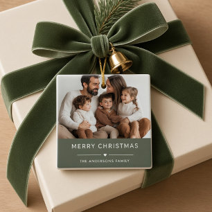 Prettig kerstfeest Persoonlijke gezinsfoto Modern Keramisch Ornament