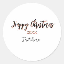 Prettig kerstfeest perzik zwart jaar naam details  ronde sticker