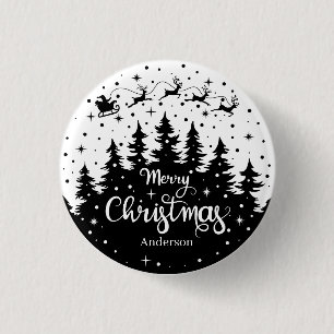 Prettig kerstfeest Pijnboom Kerstman Rendier slee Ronde Button 3,2 Cm