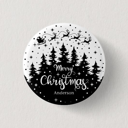 Prettig kerstfeest Pijnboom Kerstman Rendier slee Ronde Button 3,2 Cm (Voorkant)