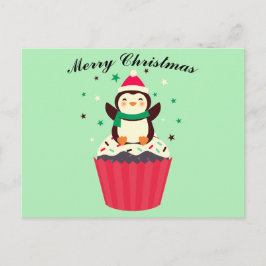 Prettig kerstfeest Pinguïn Cupcake Wenskaart Briefkaart