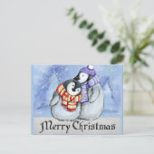 Prettig kerstfeest, pinguïn illustratie briefkaart (Staand voorkant)