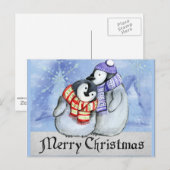 Prettig kerstfeest, pinguïn illustratie briefkaart (Voorkant / Achterkant)