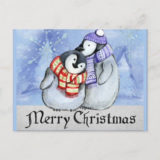 Prettig kerstfeest, pinguïn illustratie briefkaart (Voorkant)