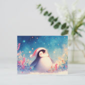 Prettig kerstfeest Pinguïn in winterbloementuin Briefkaart (Staand voorkant)