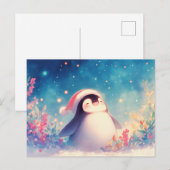Prettig kerstfeest Pinguïn in winterbloementuin Briefkaart (Voorkant / Achterkant)