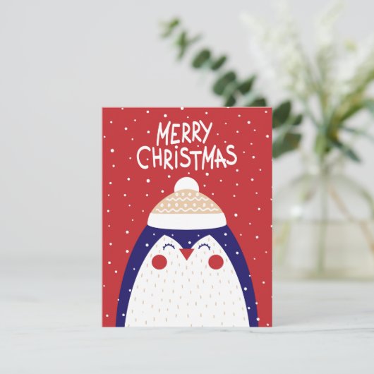 Prettig kerstfeest Pinguïn kerstkaart (Staand voorkant)