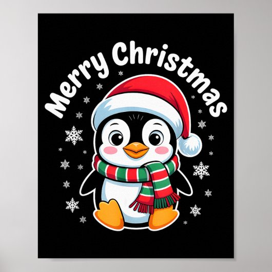 Prettig kerstfeest Pinguïn Muts Cute Kerstman Wint Poster (Voorkant)