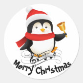 Prettig kerstfeest pinguïn ronde sticker (Voorkant)